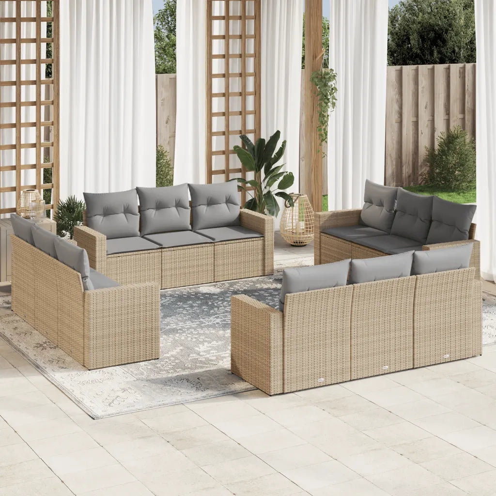 Set Divani da Giardino 12 pz con Cuscini Beige in Polyrattan 3251106