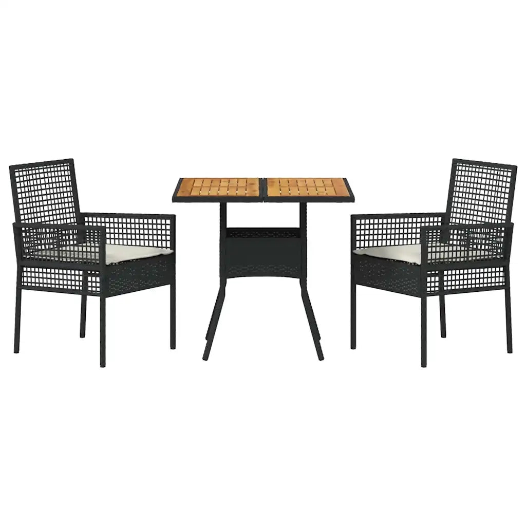Set da Pranzo per Giardino 3 pz | Set Salotto da Giardino Nero polyrattan