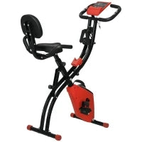 Cyclette Pieghevole 2 in 1, Resistenza Magnetica Regolabile 8 Livelli, Cyclette da Casa Silenziosa con Sensore di Frequenza Cardiaca, Elastici per Braccia, Schermo LCD, Volano 2.5kg, Rosso