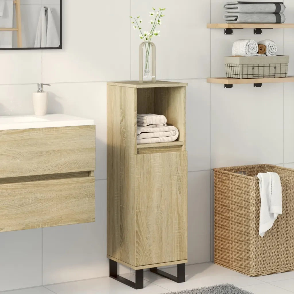 Armadietto da Bagno Rovere Sonoma 30x30x100cm Legno Multistrato