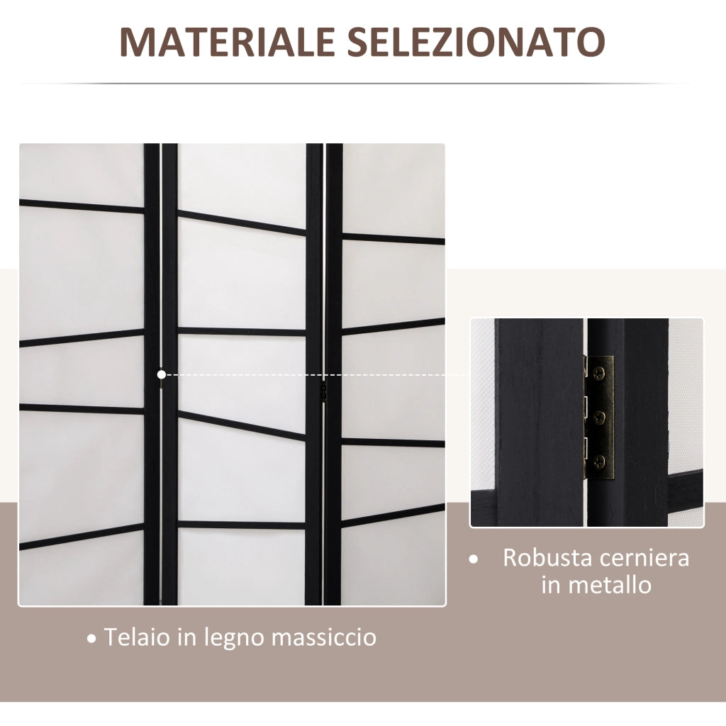 Paravento Pieghevole a 3 Pannelli ¨C Zephmum ¨C Legno, Nero e Bianco, 120x170cm