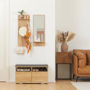 Mobile per Ingresso Scarpiera Appendiabiti e Specchio in Truciolato  Naturale