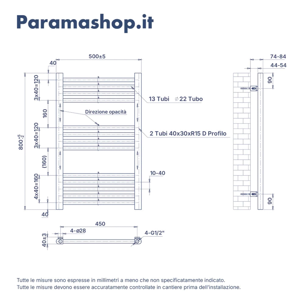 Termoarredo idraulico 800x500 oro spazzolato interasse 450 | Polaris