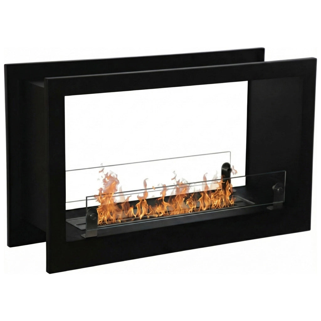Massenzio - Camino a Bioetanolo da Incasso Bifacciale 90x55x30 cm con Bruciatore 2,3 Litri  Nero