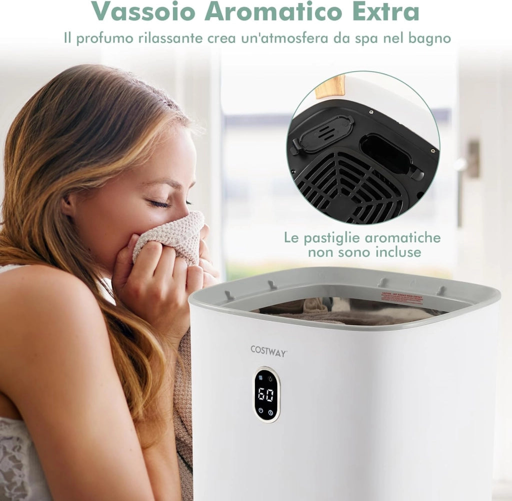 COSTWAY 35L Scaldasalviette Secchio Grande, Scaldasalviette in Acciaio Inox con Timer, Schermo, 2 modalità Caldo/Asciutto e Spegnimento Automatico, per Asciugamani e Coperte
