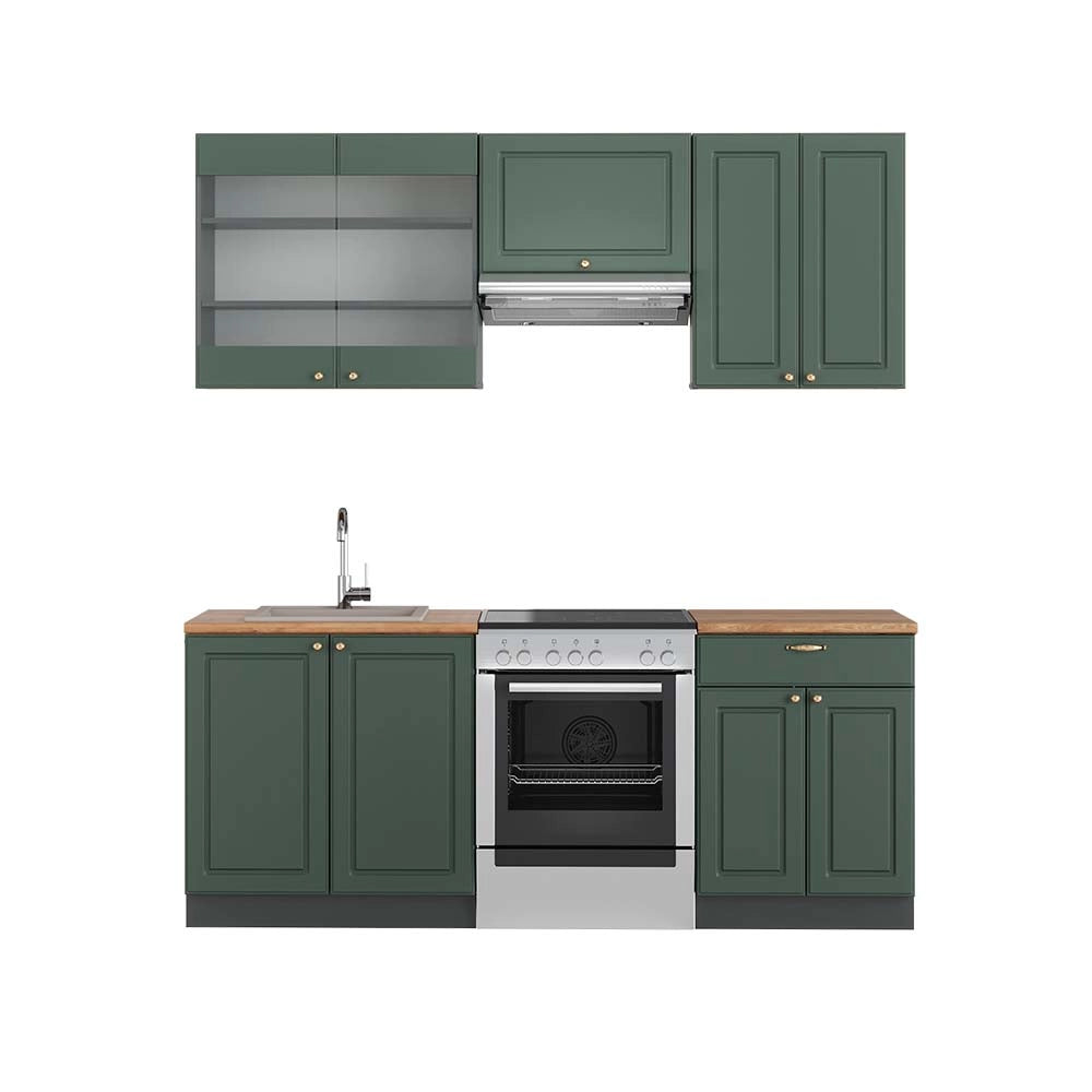 Cucina componibile Fame-Line Verde-oro rustico/Antracite 200 cm, PL Rovere Vicco