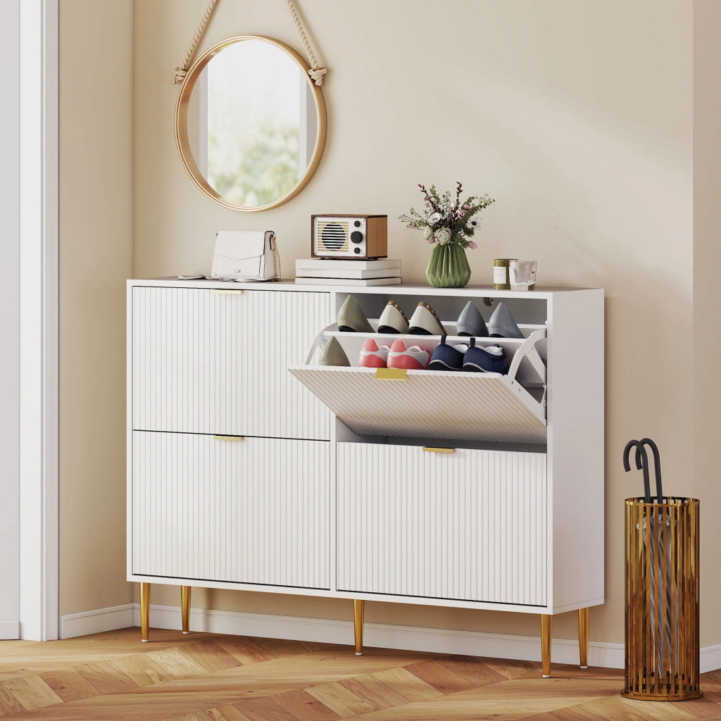 Scarpiera con cassetti e ripiani regolabili ¨C zephmum ¨C bianco 105x24x91,5 cm