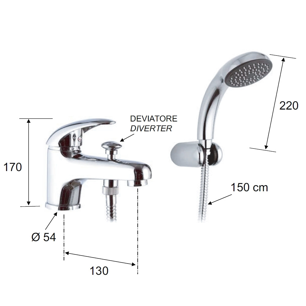 Rubinetto lavabo/vasca con deviatore integrato e kit doccia - serie ten
