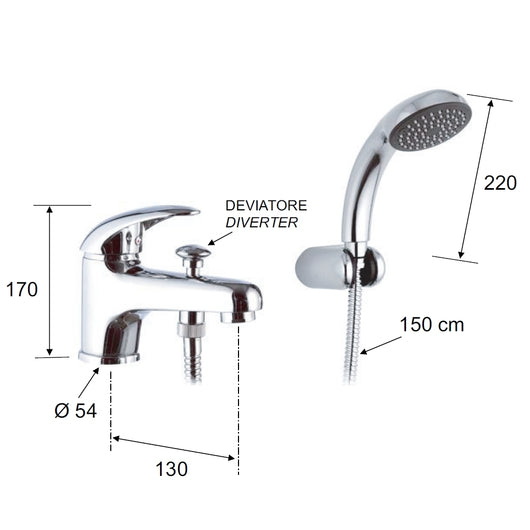 Rubinetto lavabo/vasca con deviatore integrato e kit doccia - serie ten