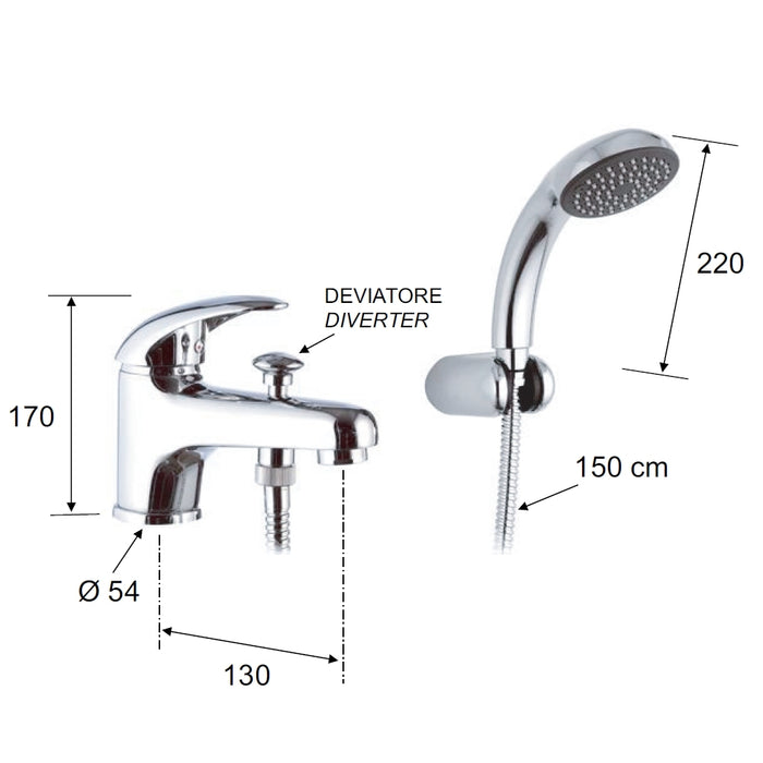 Rubinetto lavabo/vasca con deviatore integrato e kit doccia - serie ten