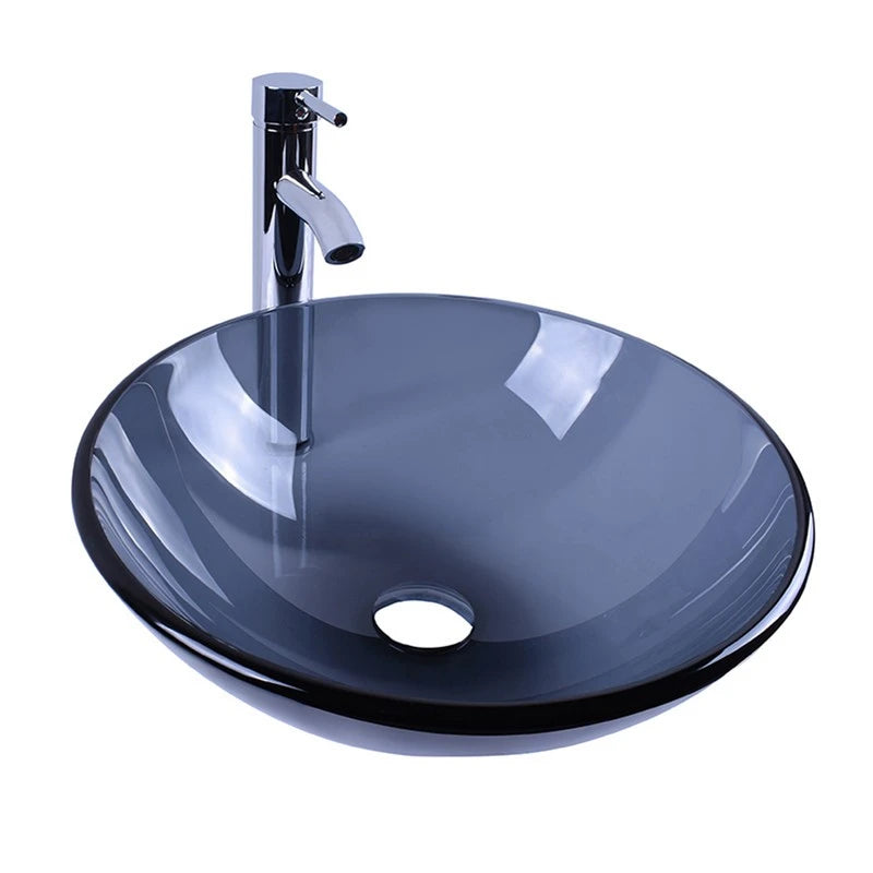 Lavabo da appoggio in vetro nero 380x380x130 mm senza piletta