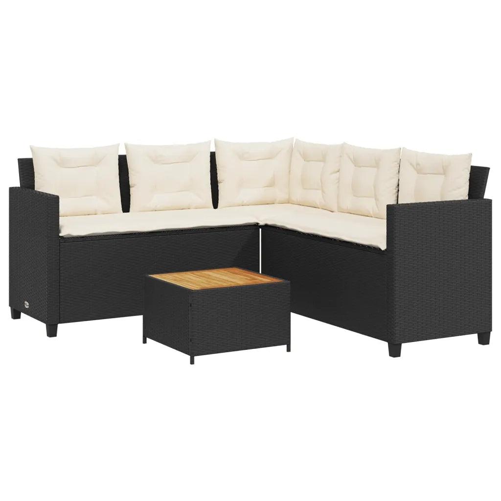 Divano da Giardino con Tavolo e Cuscini a L-Sofa da Giardino-Divano da esterno Nero in Polyrattan 152700