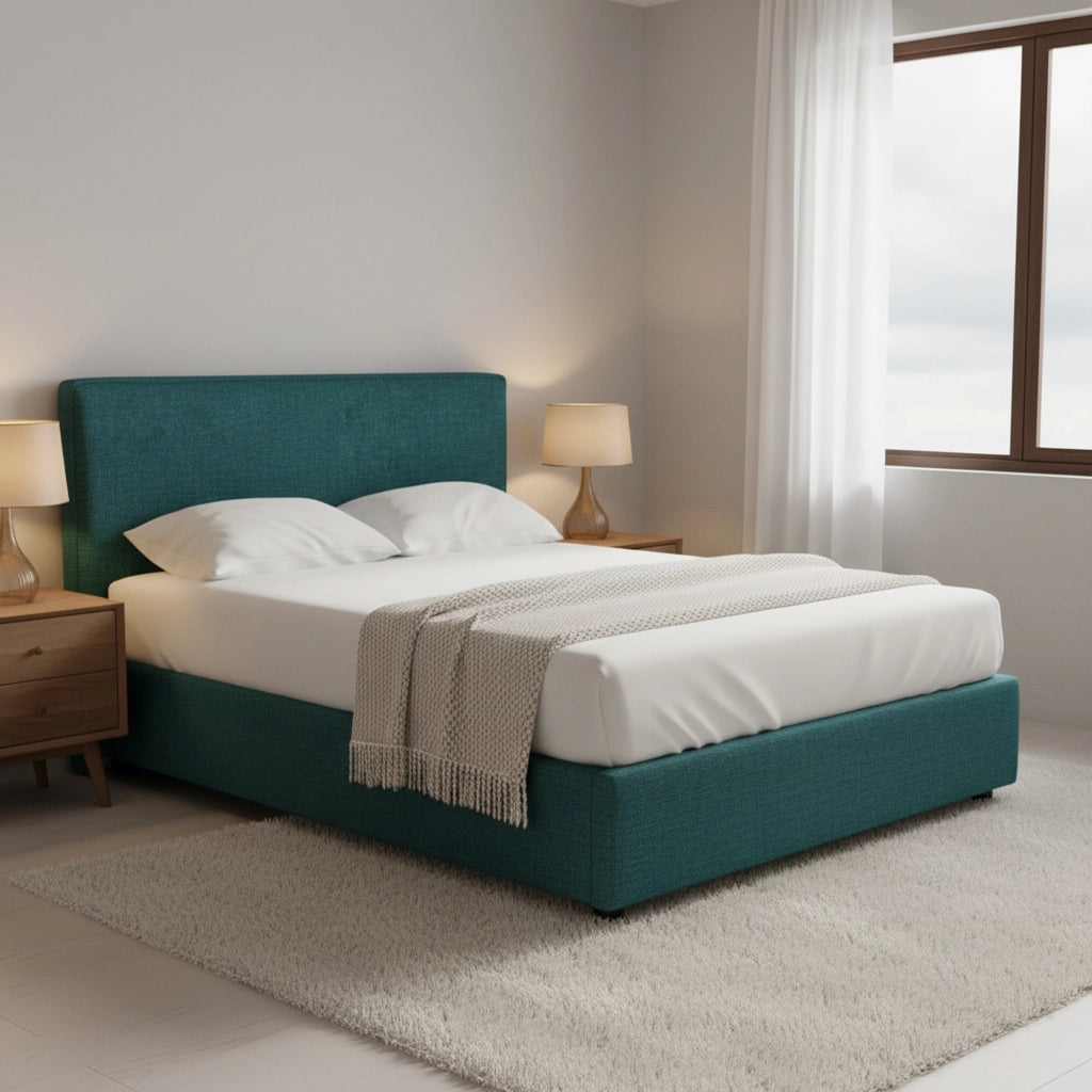 Widnes, Letto Matrimoniale Sfoderabile Made in Italy, Verde Petrolio
