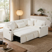 SOFÀ ANGOLARE Letto estraibile 206,5x141x86 cm Beige in ciniglia
