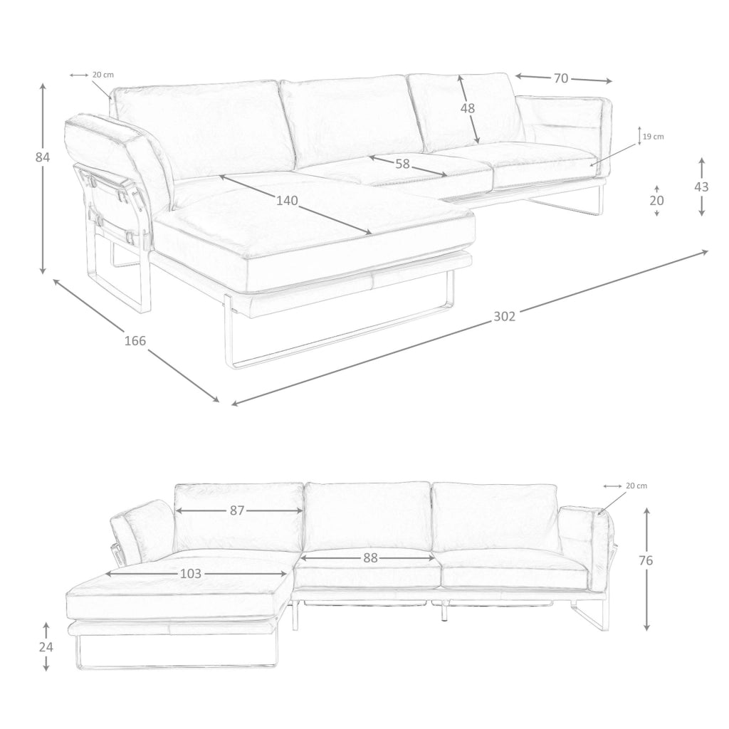 Divano con chaise longue sinistro in pelle di cammello