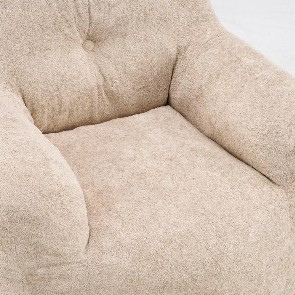 Pouf poltrona ergonomico con schienale avvolgente e braccioli per salotto e lettura in pelliccia sintetica beige
