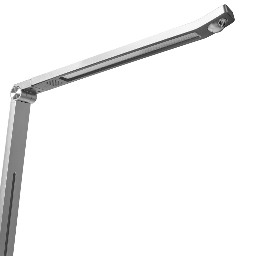 Lampada da scrivania a LED sintetico Braccio regolabile Paralume rotante Dimmer Sensore di movimento 3 colori Casa Ufficio Argento
