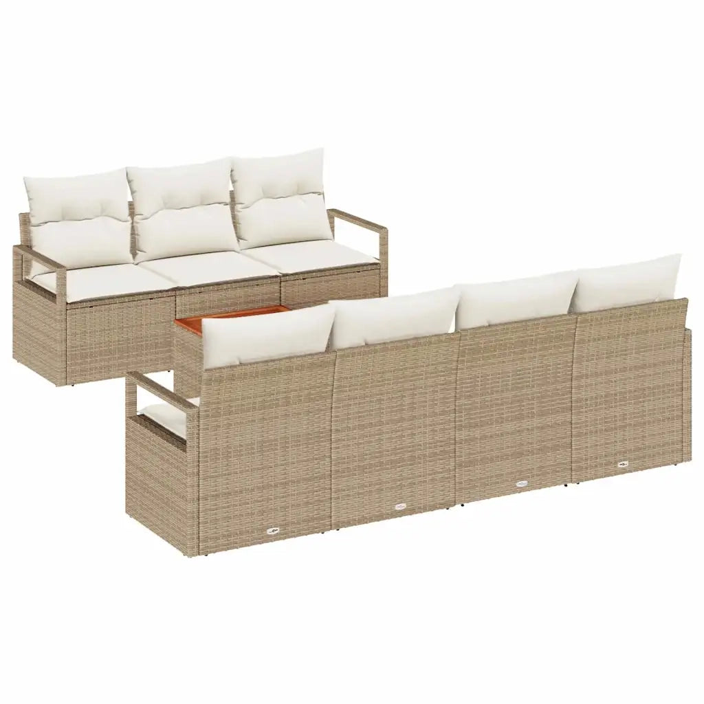 Set Divano da Giardino con cuscino 8 pcs Beige polyrattan