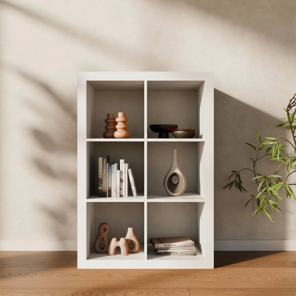 Libreria a 2 livelli con 6 scomparti, bianco