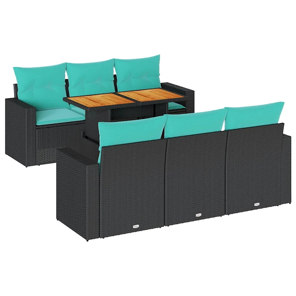 Set Divani da Giardino con Cuscini 7pz Nero Polyrattan