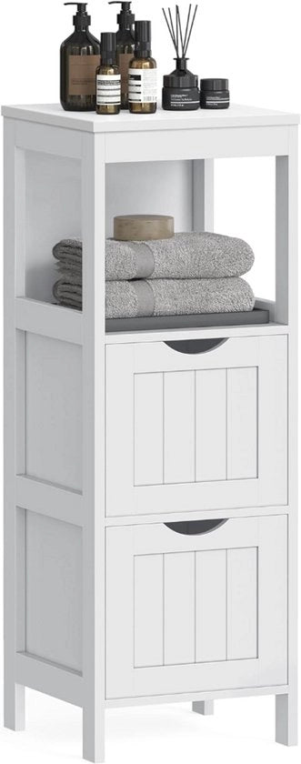 Cassa da bagno con 2 ante e spazio aperto – 37 x 30 x 80 cm – Design industriale – Mobili da bagno spazienti – Moka/Nero