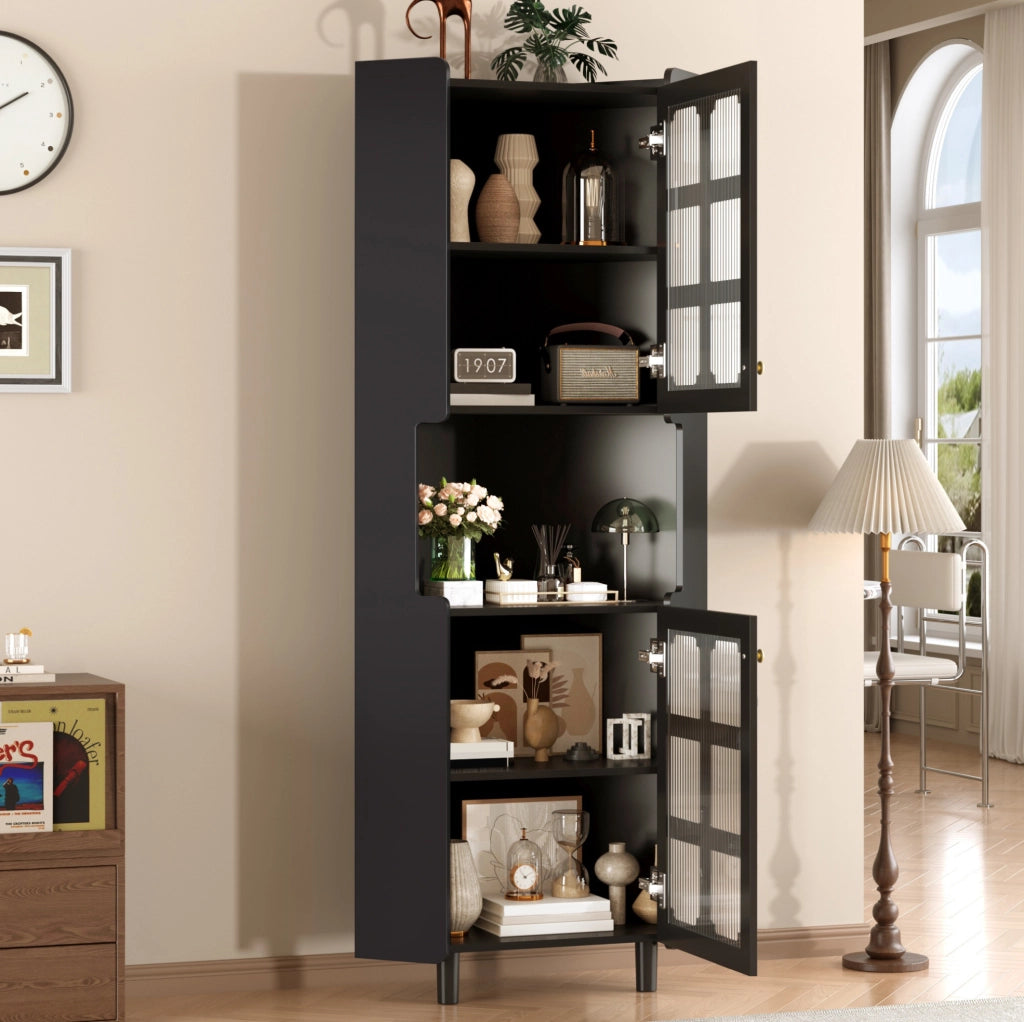 Armadio angolare LED nero in MDF con finitura laccata