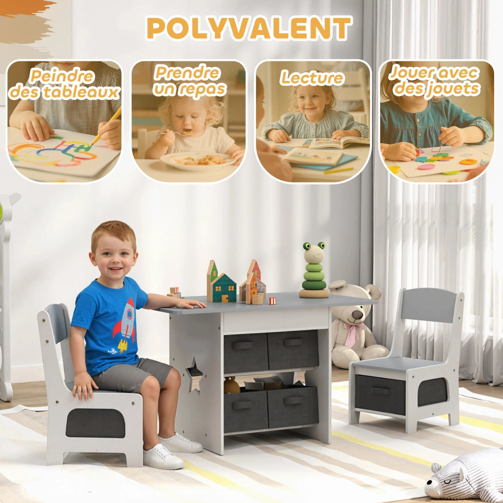 Tavolo e sedie bambini con cassetti ¨C zephmum ¨C grigio