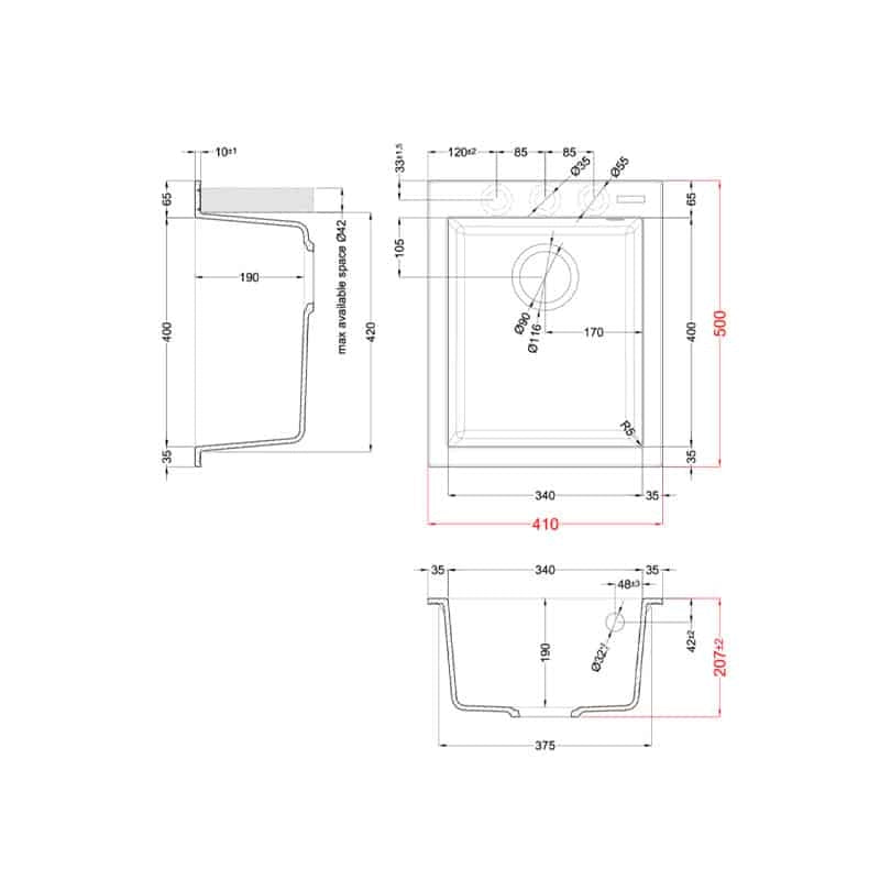 Lavello Elleci Incasso 1 vasca 41x50 Quadra 100 Granitek Espresso Marrone LGQ10078