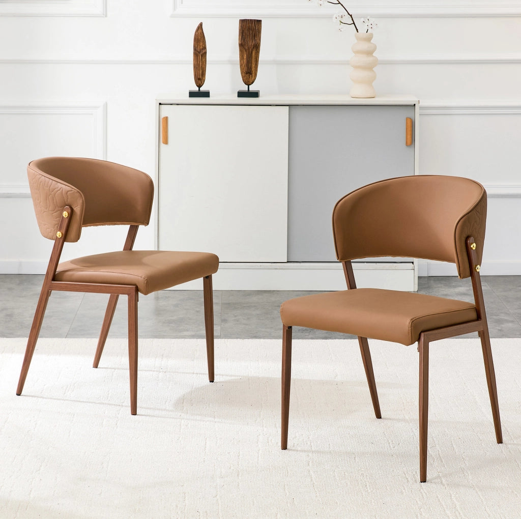Sedia da pranzo moderna 74x53.5x51 cm in PU e metallo marrone