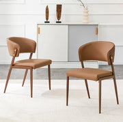 Sedia da pranzo moderna 74x53.5x51 cm in PU e metallo marrone