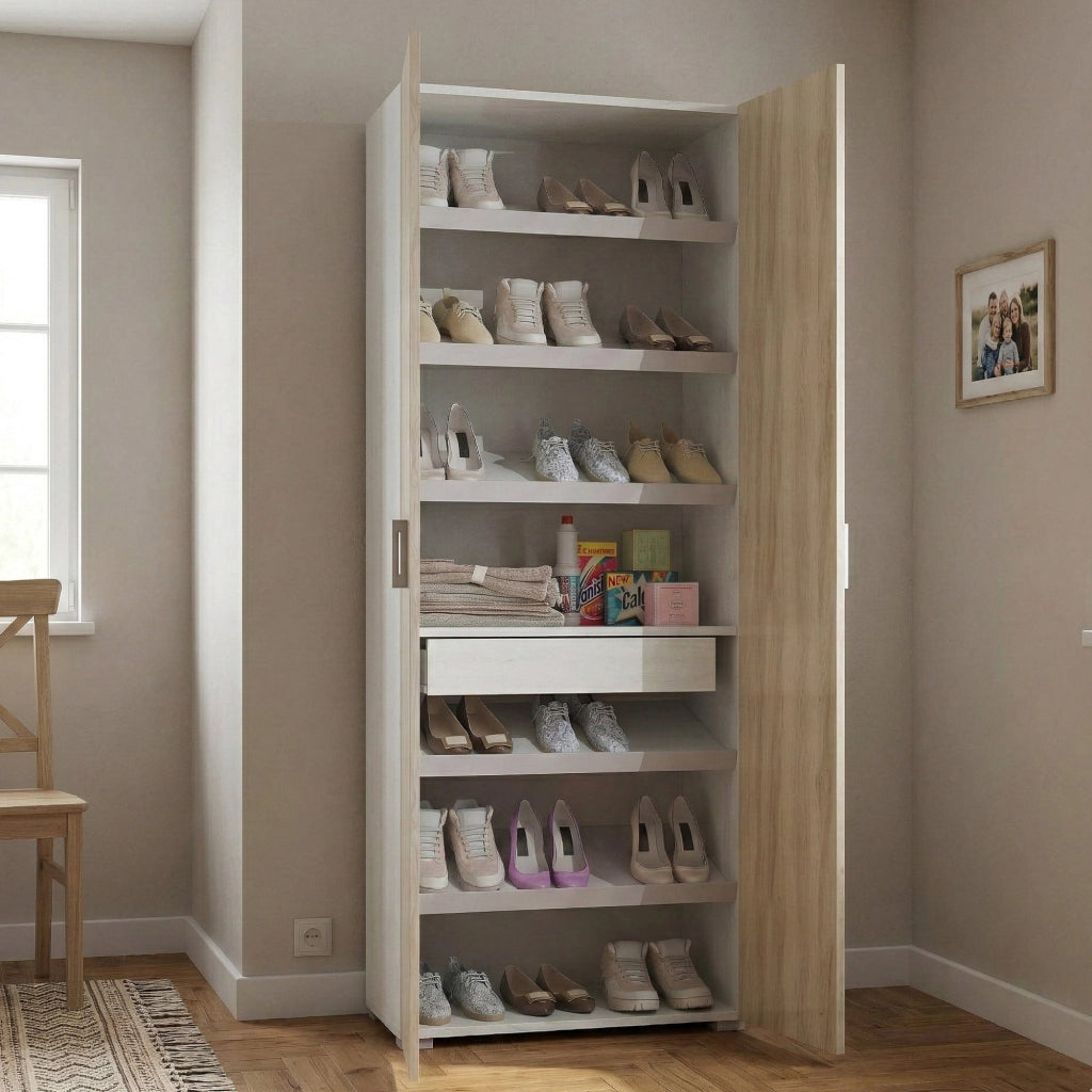 Angy, Armadio Multiuso 2 Ante un Cassetto Made in Italy, 72x195h cm Marrone Rovere
