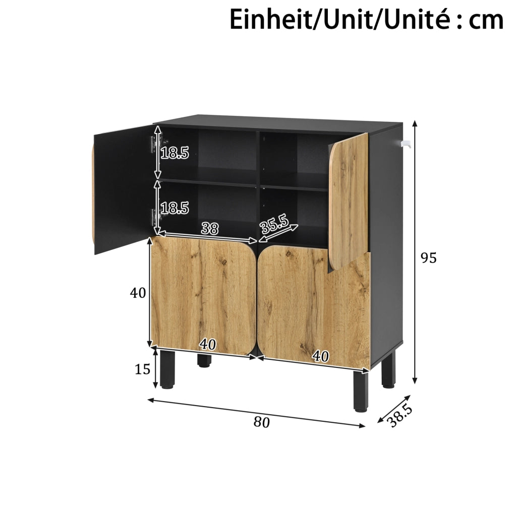 Scarpiera a 4 ante con ripiani regolabili; cerniere soft-close; MDF; nero e naturale