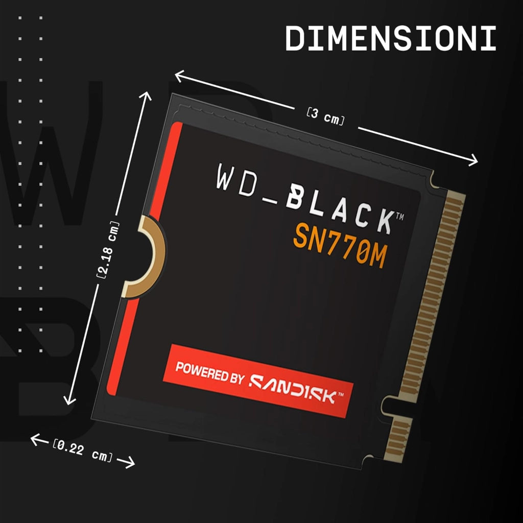 WD_BLACK SN770M NVMe SSD 2TB (Fino a 5.150MB/s, M.2 2230, PCIe Gen 4.0, TLC 3D NAND, Ideale per console portatili da gaming, Asus ROG Ally, Steam Deck, Microsoft Surface) POWERED BY SANDISK
