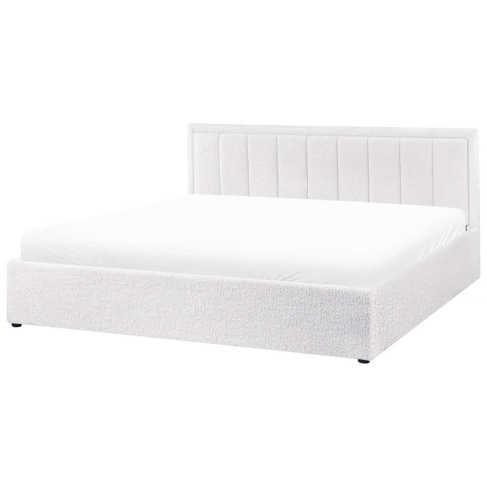 Letto Ottomano Bianco Boucle 180x200 cm Struttura imbottita con Testiera