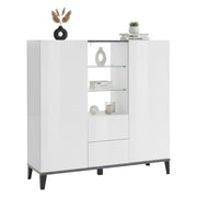 Credenza moderna a 2 ante e 2 Scirocco, Made in Italy, Madia con ripiani, Buffet di design da ingresso, Cm 120x40h133, Bianco lucido e Ardesia