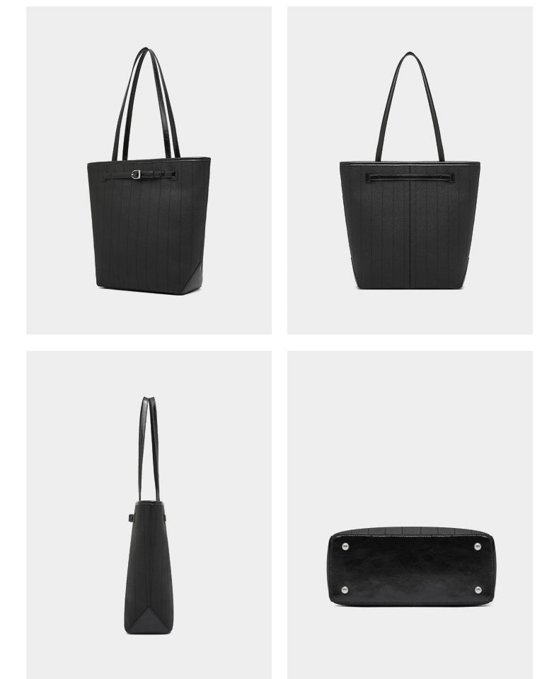 Borsa tote da donna in vera pelle, nera.