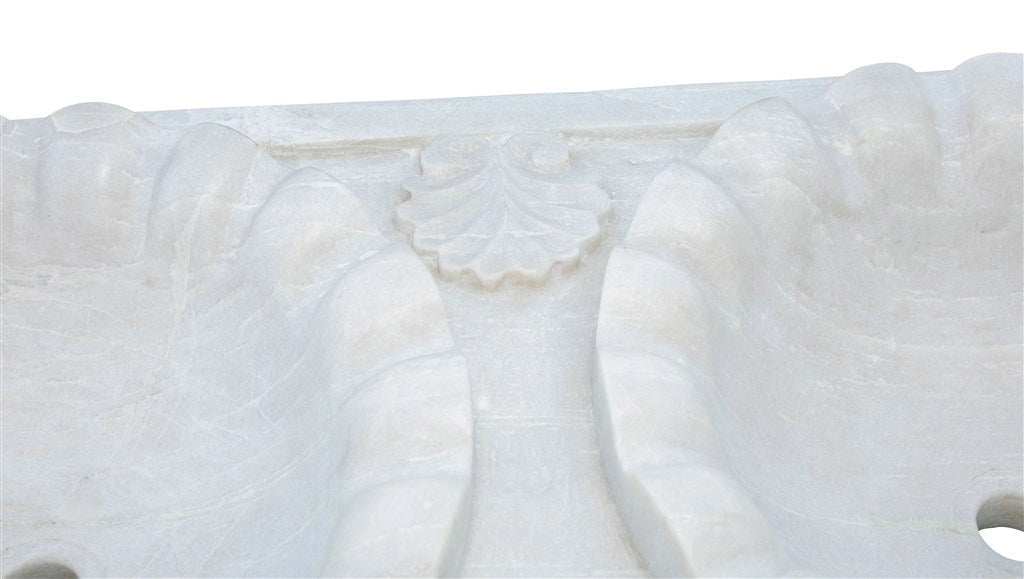 Biscottini Lavabo a due buche merlettate in marmo bianco L130xPR56xH15 cm Vasca realizzata