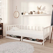 Divano Letto con Cassetti-Sofa Letto-Daybed 90x200 cm Bianco in Massello di Pino 942340
