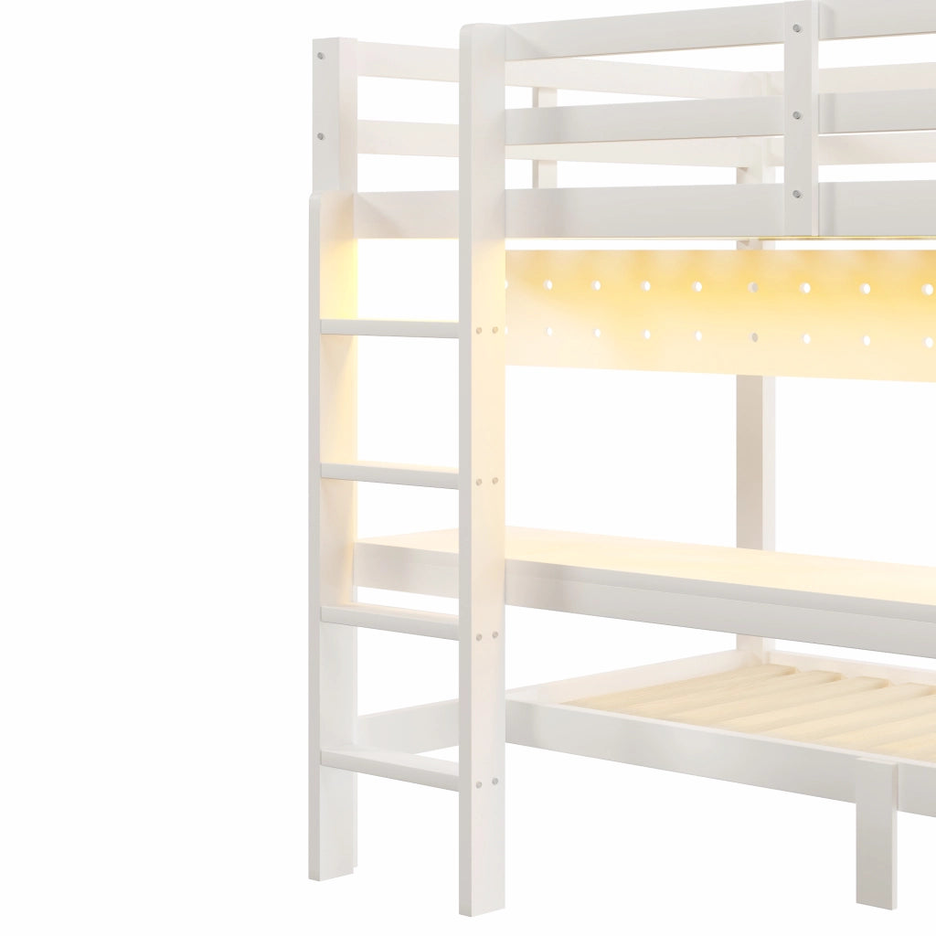 LETTO a castello con scrivania e cassetti 140x200/90x200 cm Legno di pino Bianco