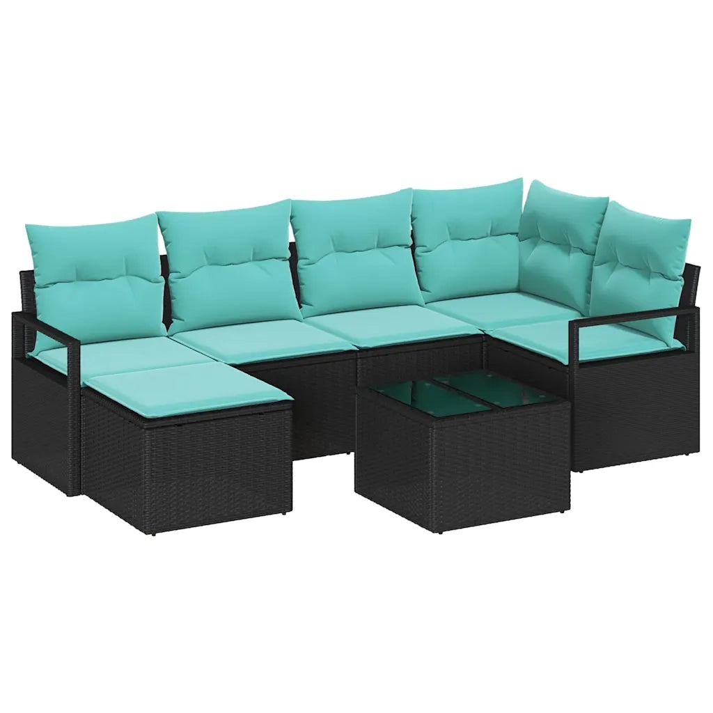 Set di divani con cuscino 7 pcs Nero polyrattan