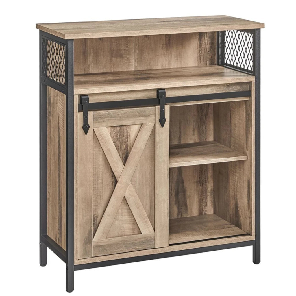Mobile contenitore con anta scorrevole scomparto aperto ripiano regolabile stile industriale per ingresso soggiorno cucina ufficio marrone rustico e nero 12_0006431