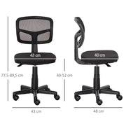 Sedia da Ufficio Ergonomica Girevole Senza Braccioli, Regolabile in Altezza, Nero