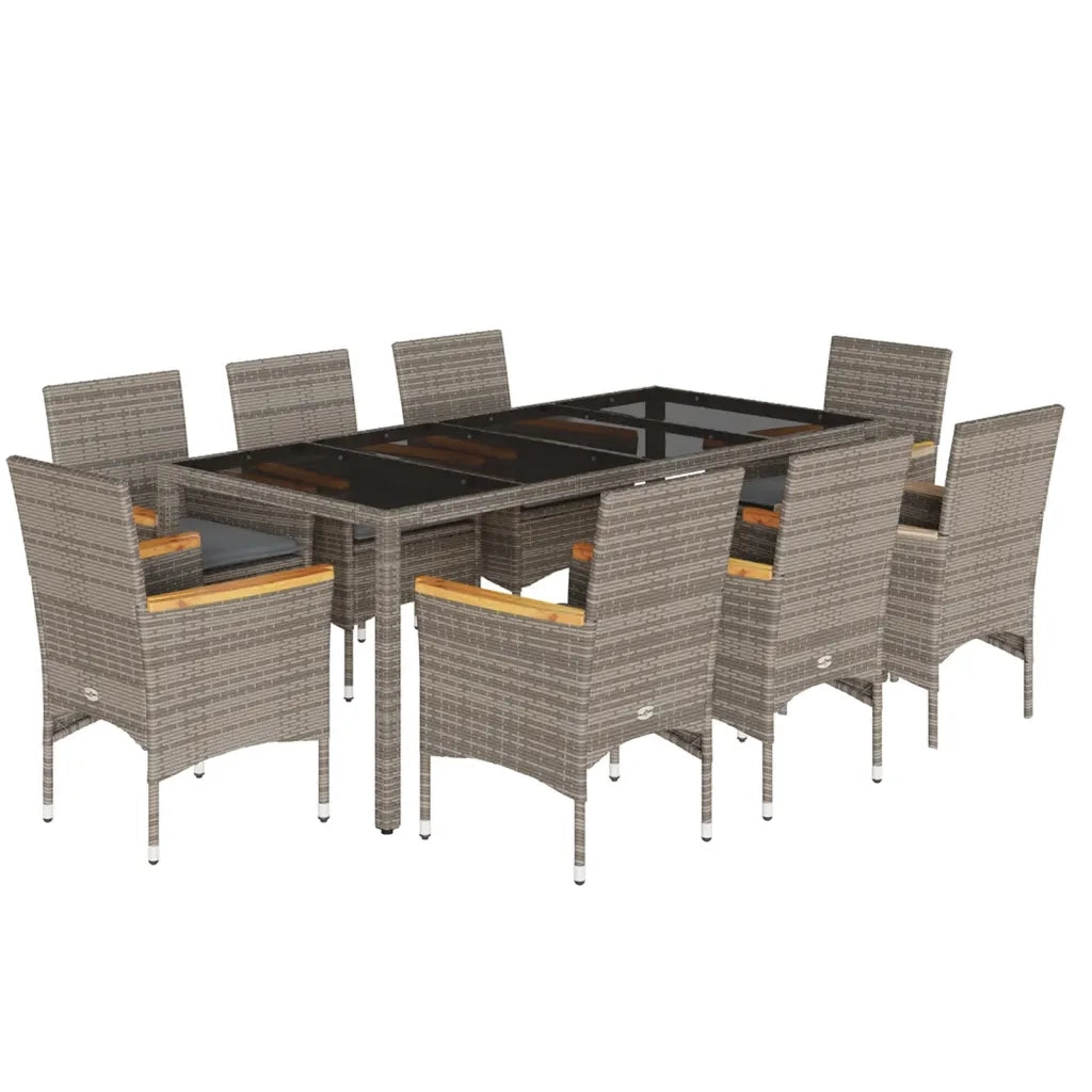 Set da Pranzo da Giardino 9 pz con Cuscini Polyrattan e Vetro 3278656