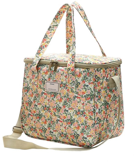 Tas Geïsoleerde Pic-Nic Grande con Cuscino Isolante, Impermeabile e Tessuto con Disegno di Fiori, con Cinturino Regolabile e Capacità di 11,25L, colore A-Beige