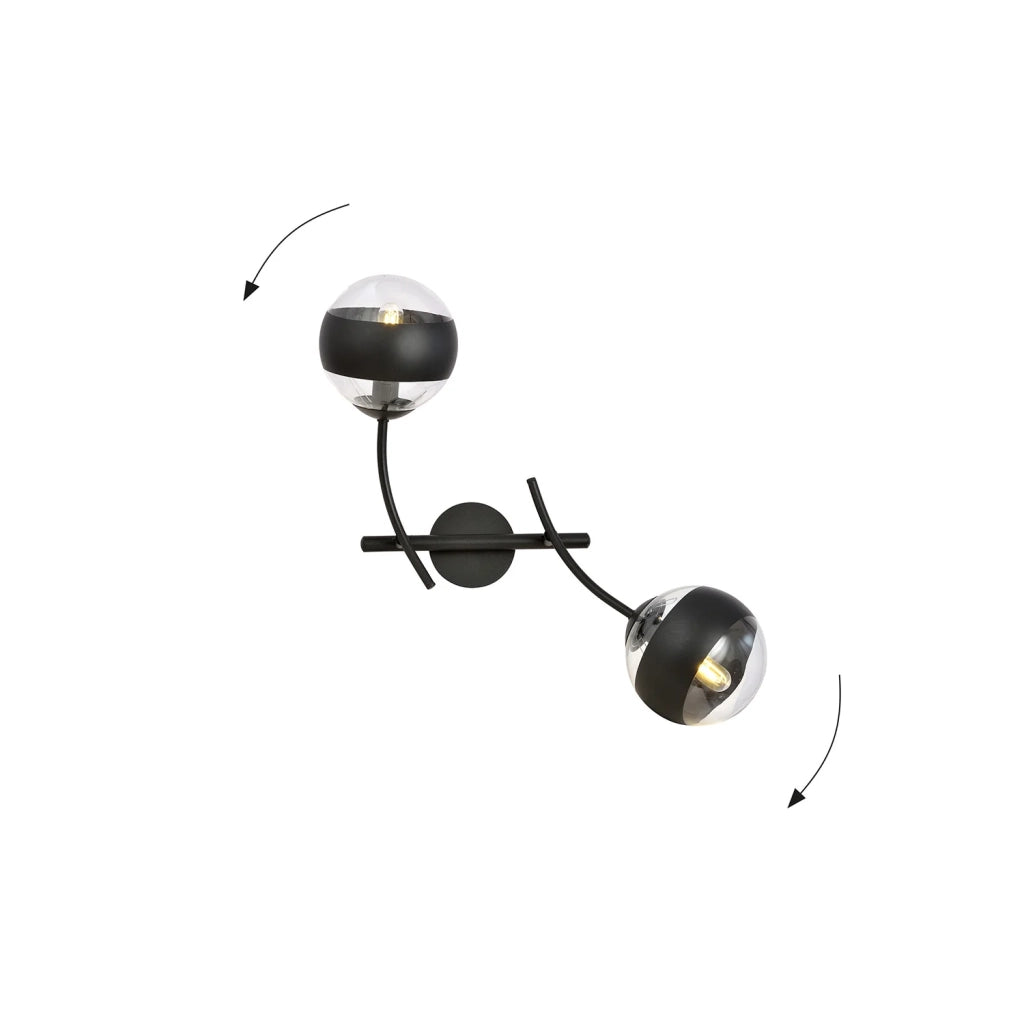 Applique Contemporaneo Oceano Acciaio Nero 2 Luci E14 Ip20
