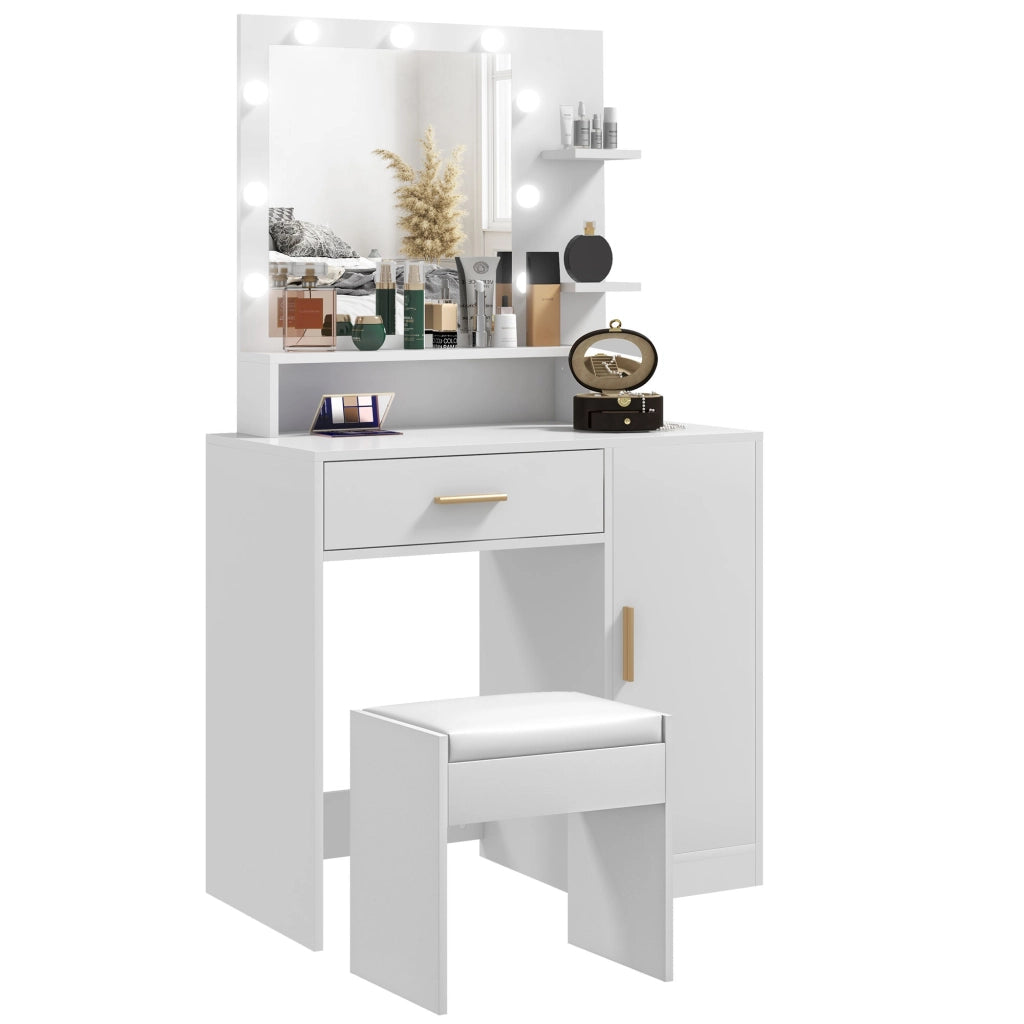 Cassettiera da trucco con specchio LED e sgabello ¨C zephmum ¨C bianco 60x40x