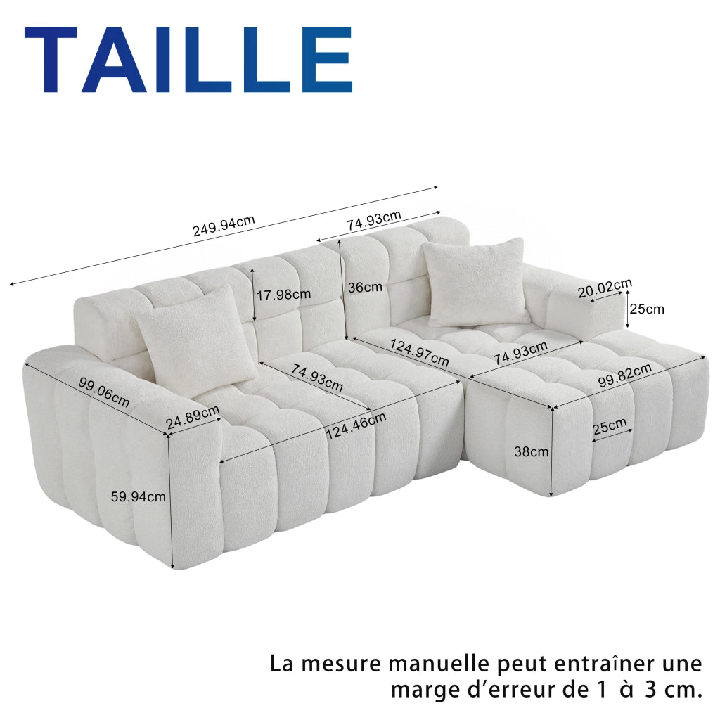 Divano angolare convertibile a L; stile moderno; colore bianco