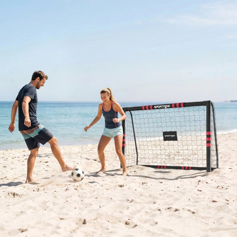 Porta da calcio da giardino con telaio imbottito e rete resistente per allenamento all'aperto in metallo nero e rosso