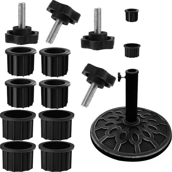 12 pezzi di piede di ombrello standard sostitutivi - base di ombrello da giardino - copertura di anello di foro esterno - vite a filo M8 - sostituzione manopola - nero