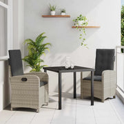 Set da Pranzo per Giardino 3 pcs Grigio chiaro polyrattan 3380295